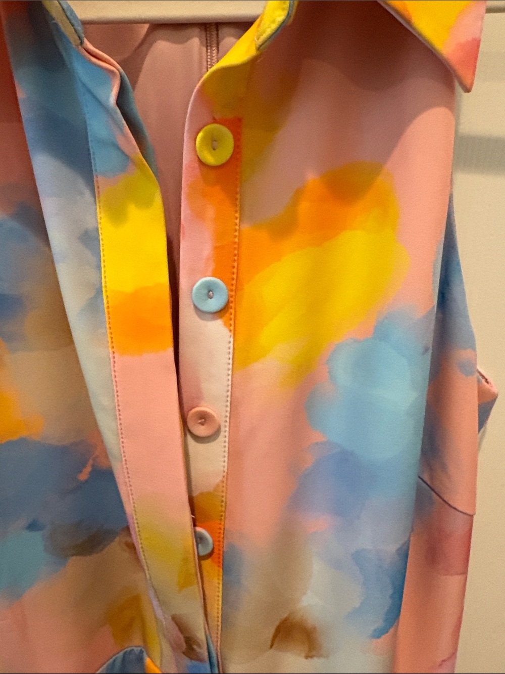 Badgley Mischka Multicolor Watercolor Collared Belted Casual Dress - Picture 5 of 7